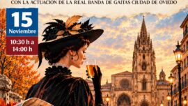 Cartel del Amagüestu 2026 organizado por la Sociedad Protectora de la Balesquida en la plaza de Porlier de Oviedo el 15 de noviembre.